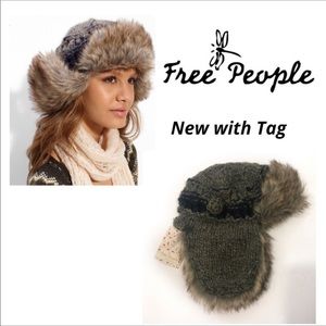 Free People faux fur knit trapper hat NEW